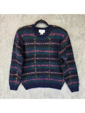 Vintage Talbots Sweater Womens Petite P Multicolor Plaid Mohair Fuzzy Knit